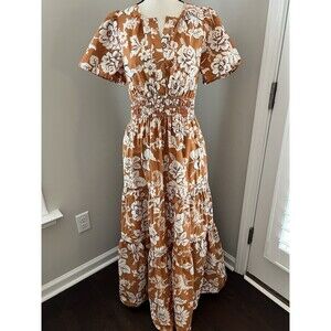 Anthropologie Somerset Maxi Dress Burnt Orange & Ivory Floral Medium EUC